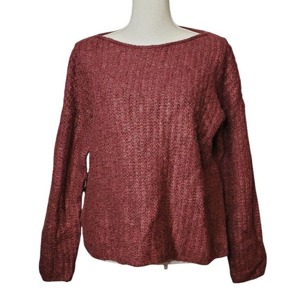 Lou & Grey Chunky Knit Oversized Sweater Maroon Wine Size S